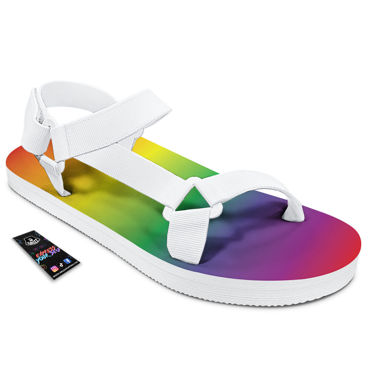 Rainbow Gradient LGBT Pride Print White Open Toe Sandals-grizzshop