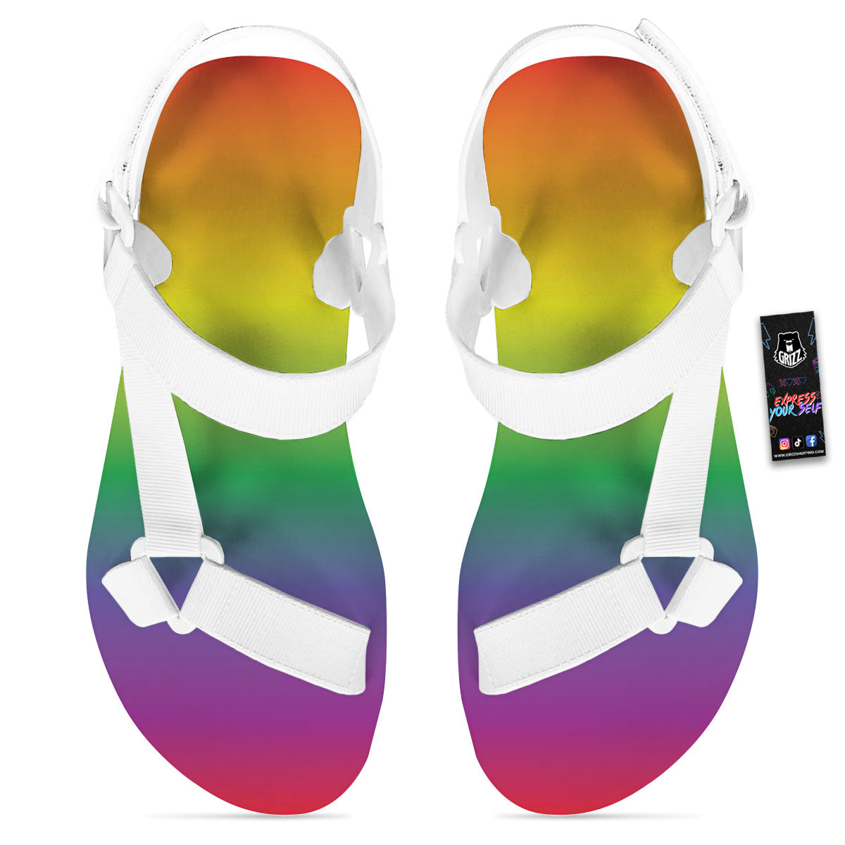 Rainbow Gradient LGBT Pride Print White Open Toe Sandals-grizzshop