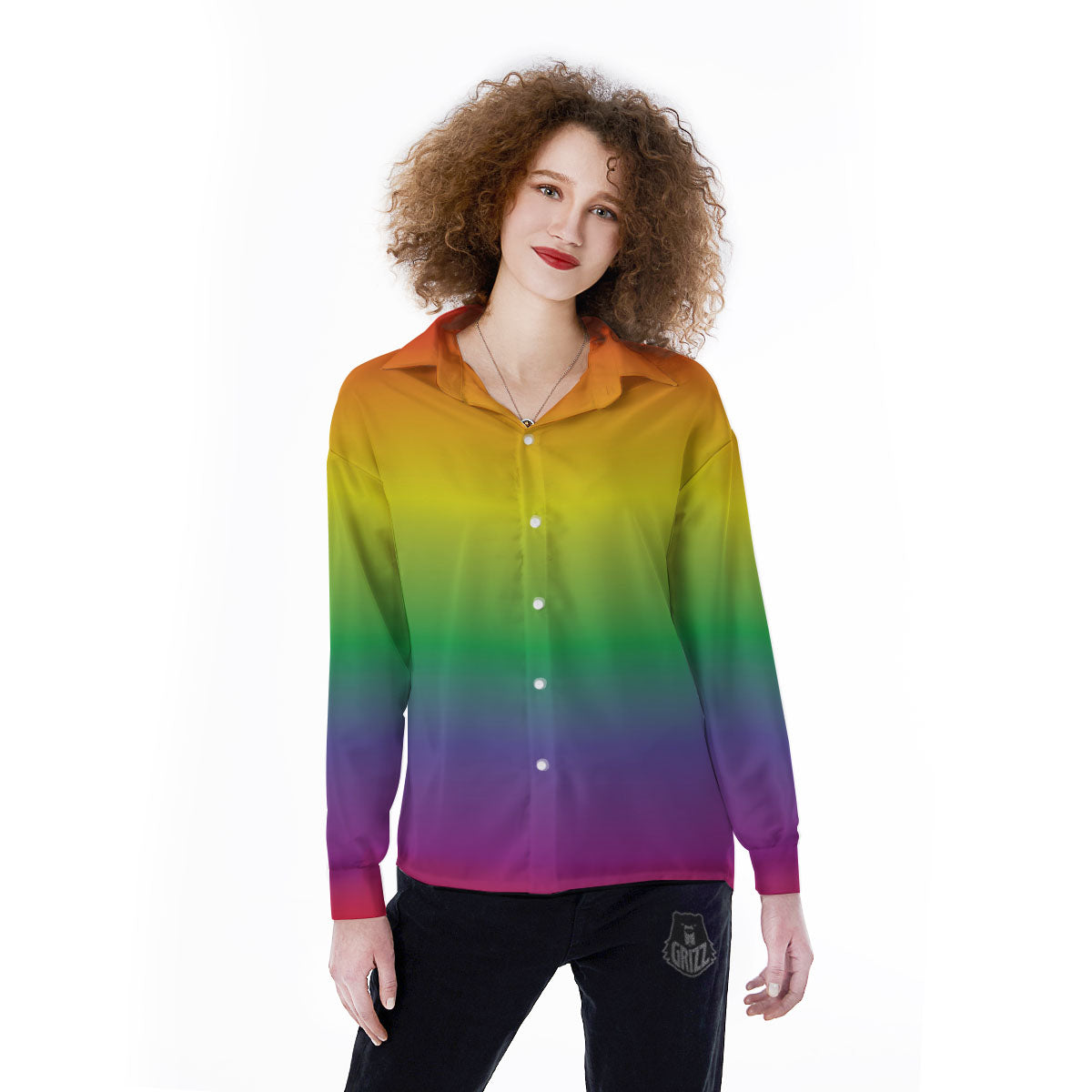 Rainbow Gradient LGBT Pride Print Women's Long Sleeve Shirts-grizzshop