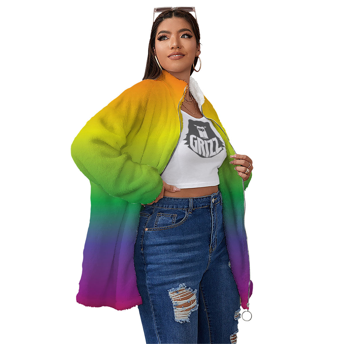 Rainbow Gradient LGBT Pride Print Women's Sherpa Jacket-grizzshop