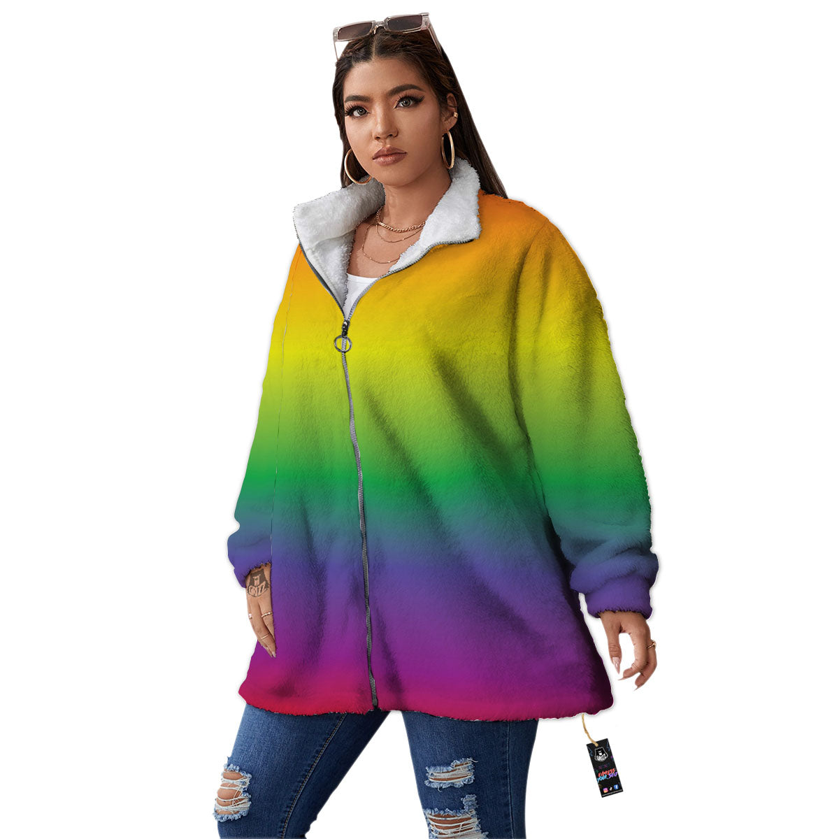 Rainbow Gradient LGBT Pride Print Women's Sherpa Jacket-grizzshop