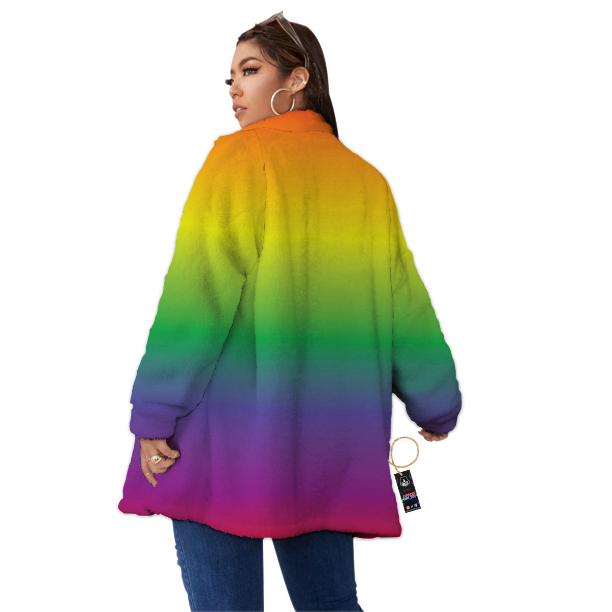 Rainbow Gradient LGBT Pride Print Women's Sherpa Jacket-grizzshop