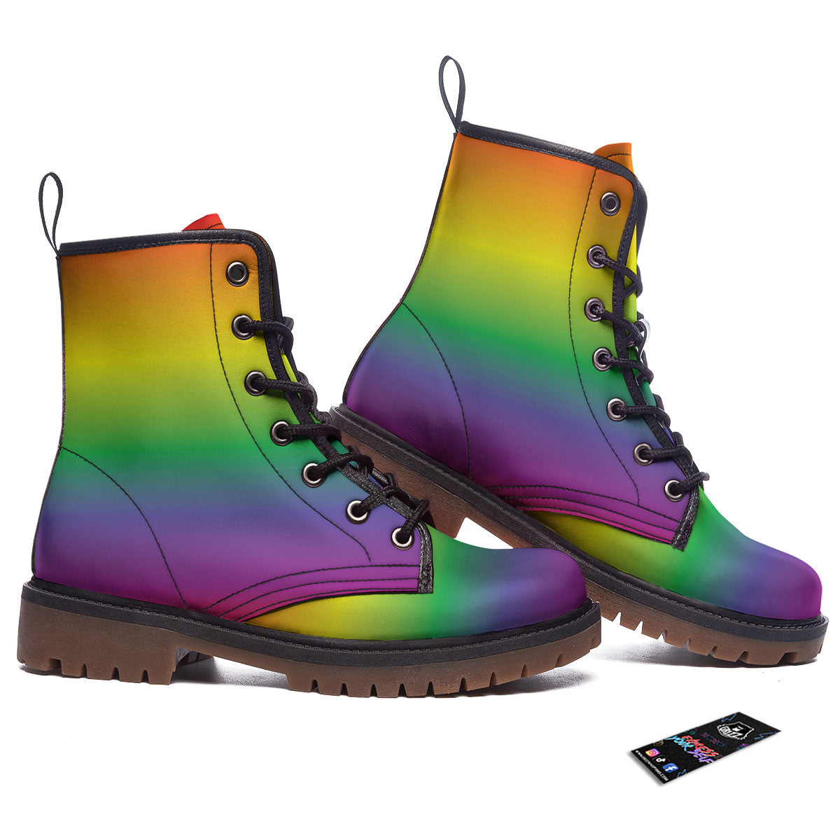 Rainbow Gradient LGBT Pride Print Work Boots-grizzshop