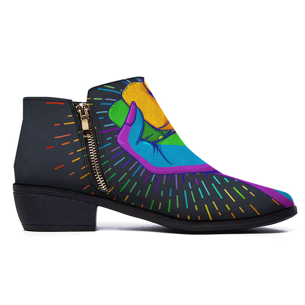 Rainbow Hand LGBT Pride Print Ankle Boots-grizzshop