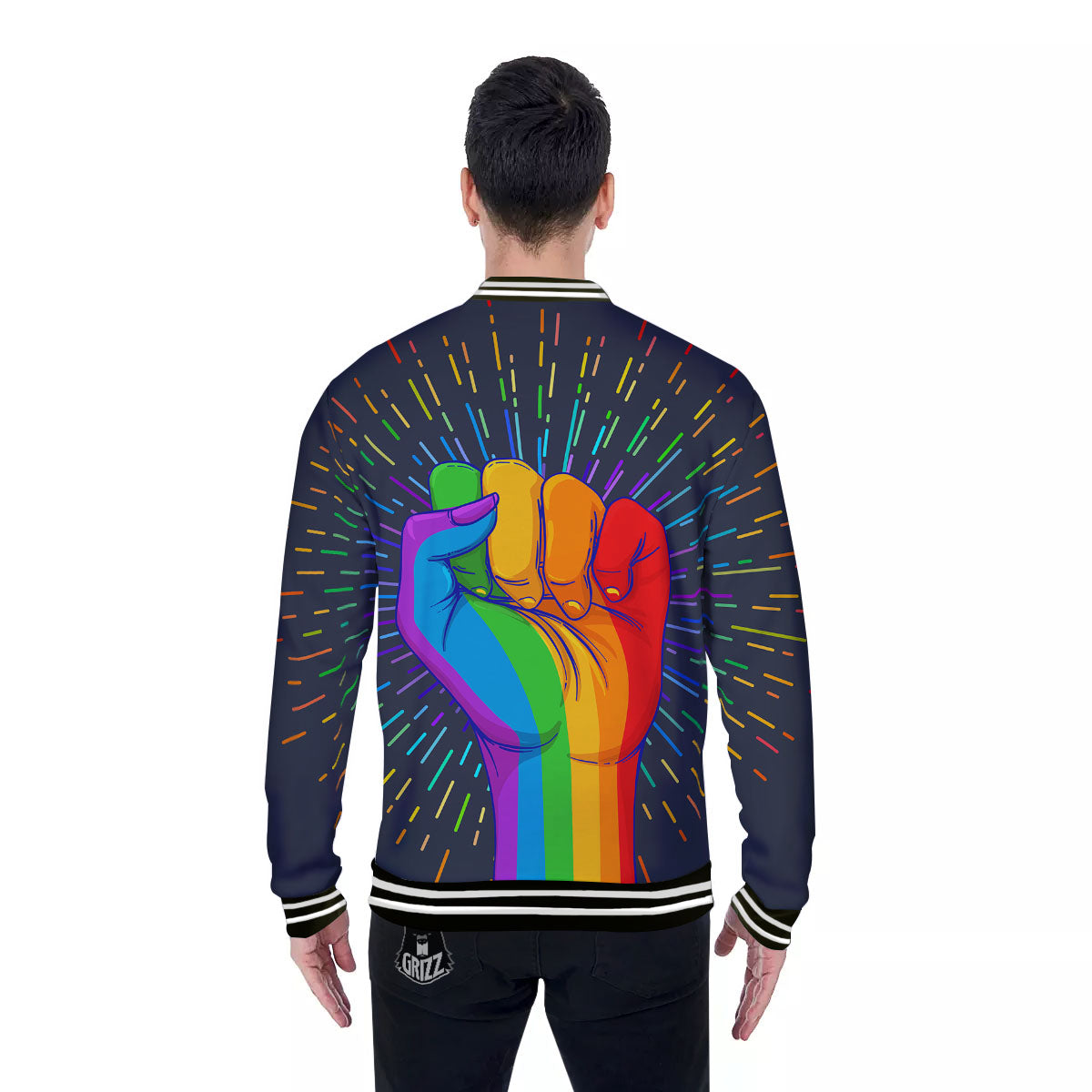 Rainbow Hand LGBT Pride Print Baseball Jacket-grizzshop