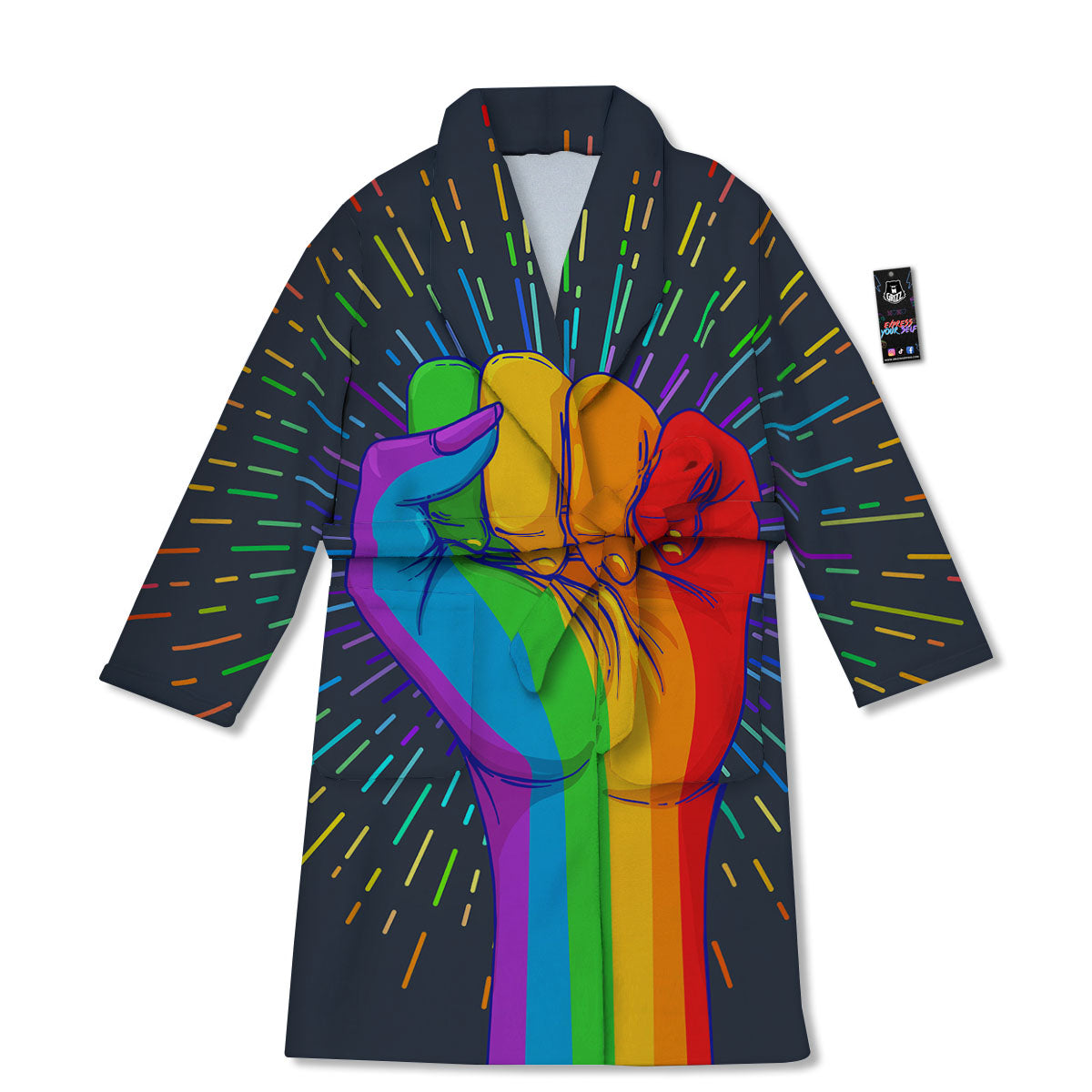 Rainbow Hand LGBT Pride Print Bathrobe-grizzshop