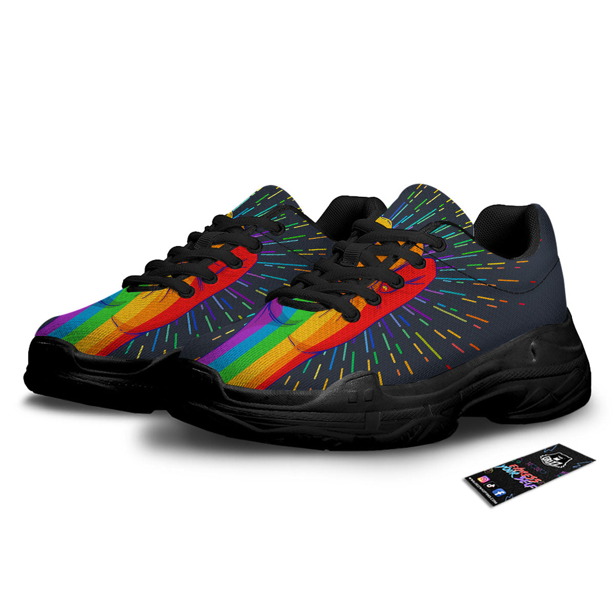 Rainbow Hand LGBT Pride Print Black Chunky Shoes-grizzshop