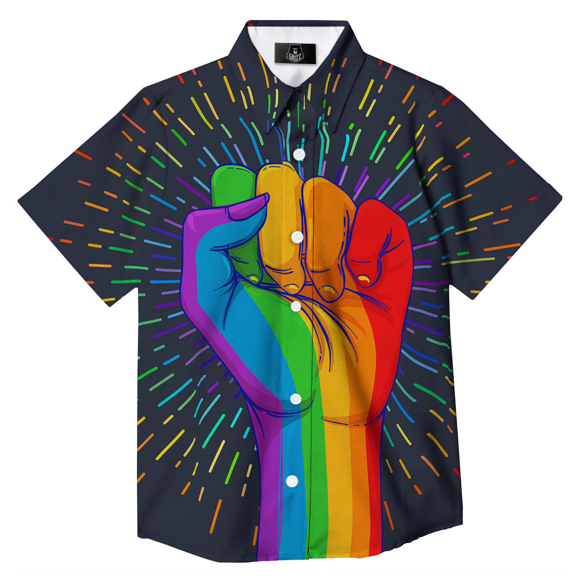 Rainbow Hand LGBT Pride Print Button Up Shirt-grizzshop