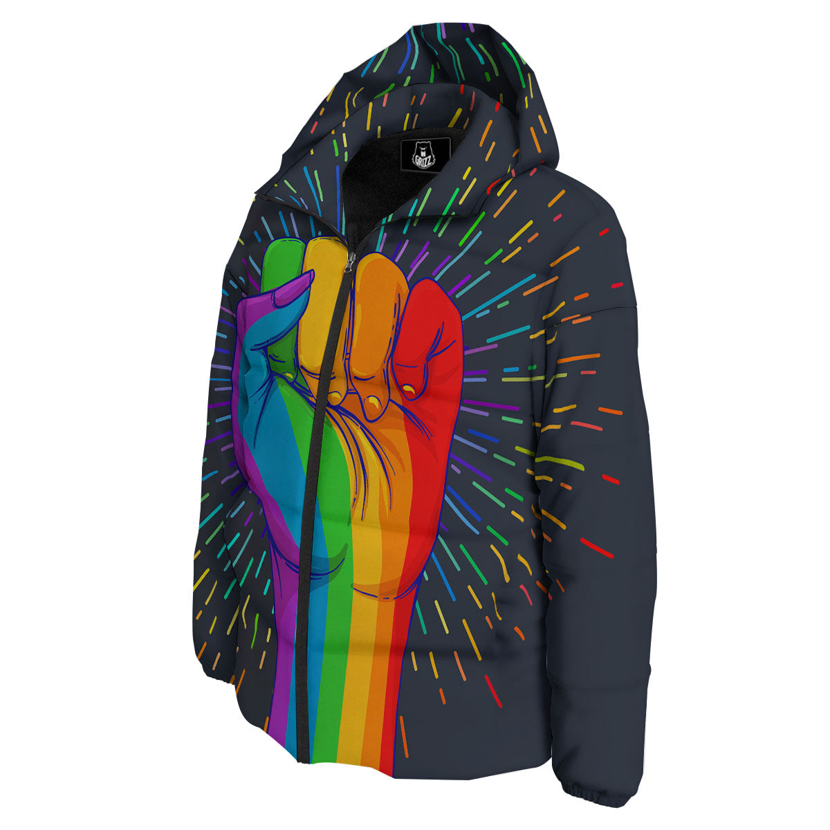 Rainbow Hand LGBT Pride Print Down Jacket-grizzshop