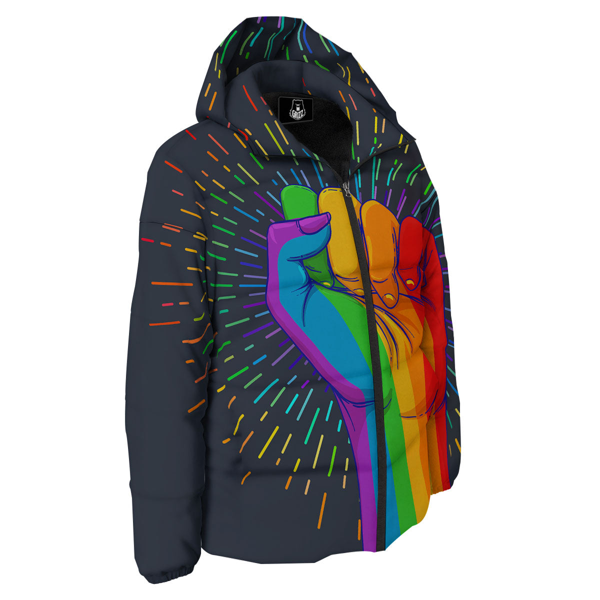 Rainbow Hand LGBT Pride Print Down Jacket-grizzshop