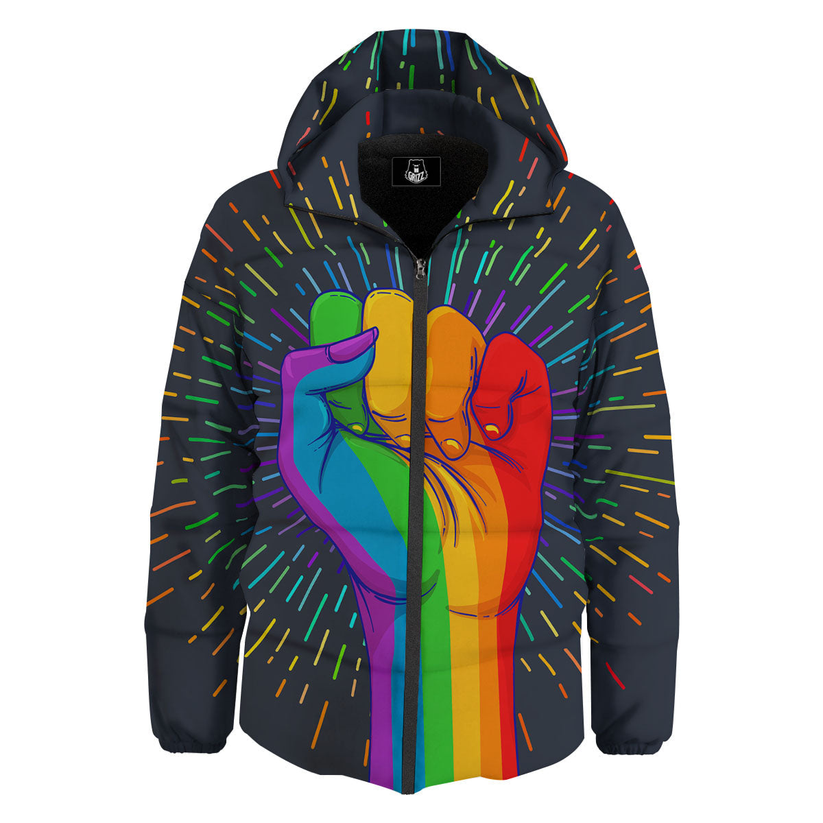 Rainbow Hand LGBT Pride Print Down Jacket-grizzshop