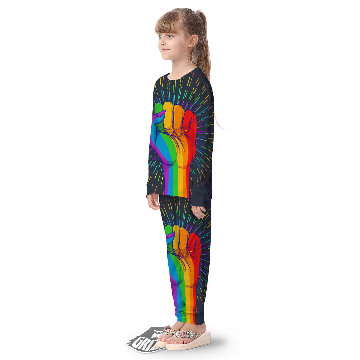 Rainbow Hand LGBT Pride Print Kid's Pajamas-grizzshop