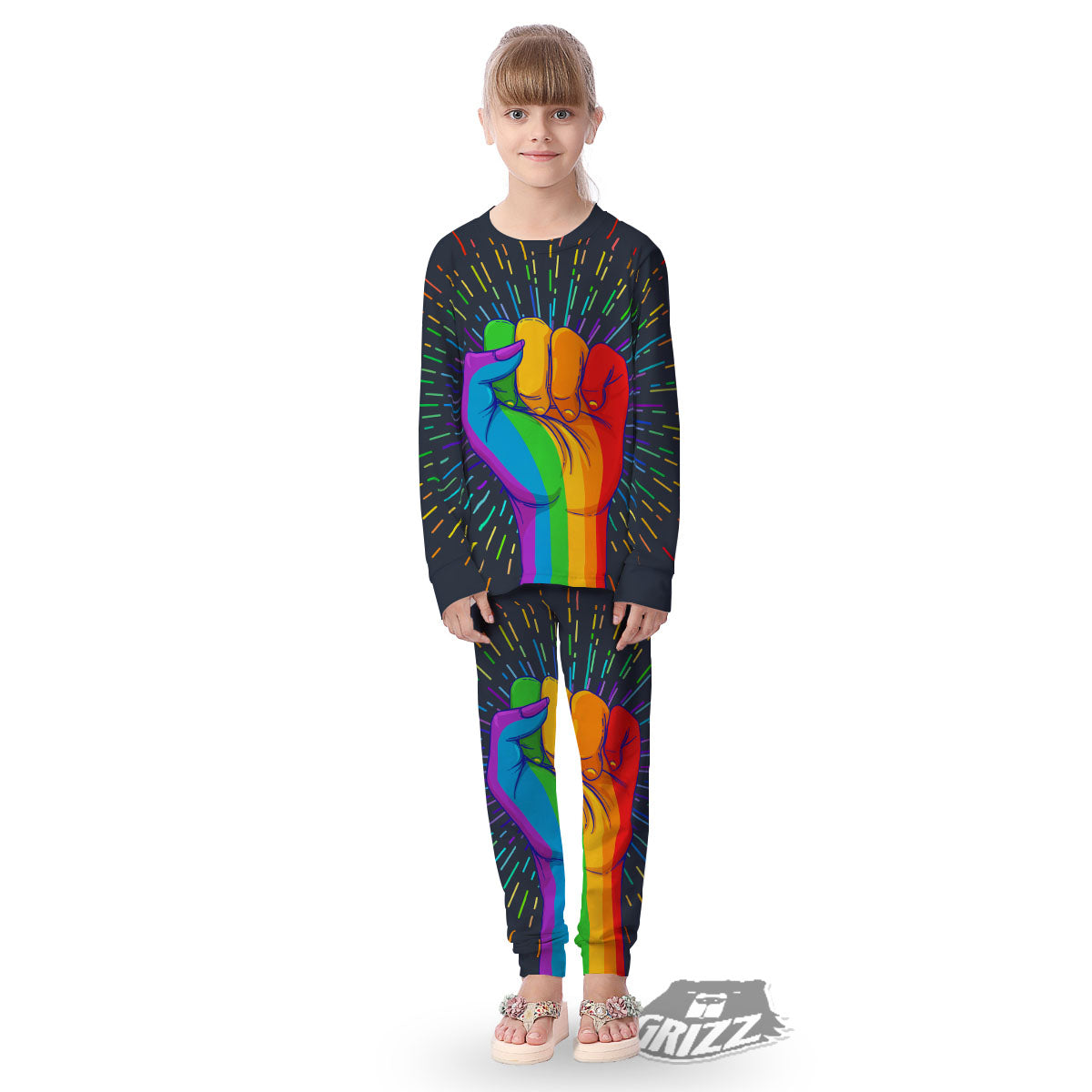 Rainbow Hand LGBT Pride Print Kid's Pajamas-grizzshop