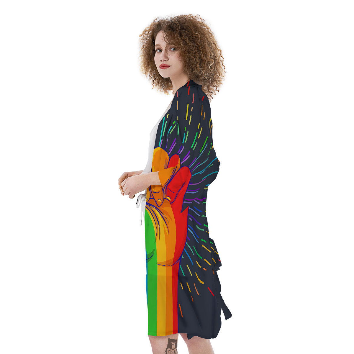 Rainbow Hand LGBT Pride Print Kimono-grizzshop