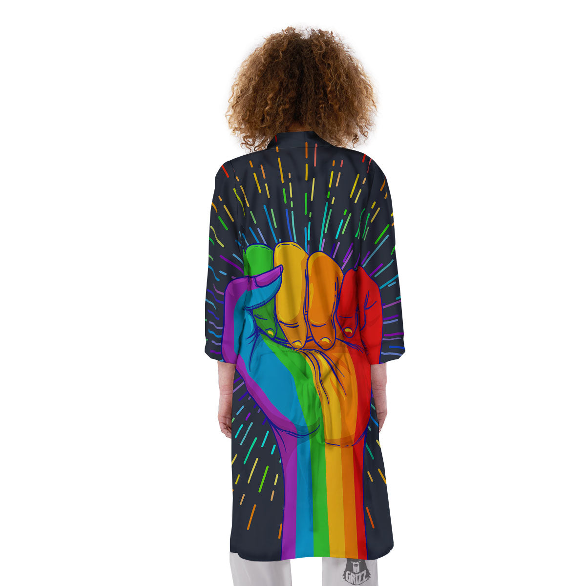 Rainbow Hand LGBT Pride Print Kimono-grizzshop