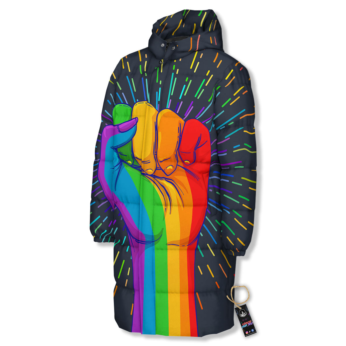 Rainbow Hand LGBT Pride Print Long Down Jacket-grizzshop