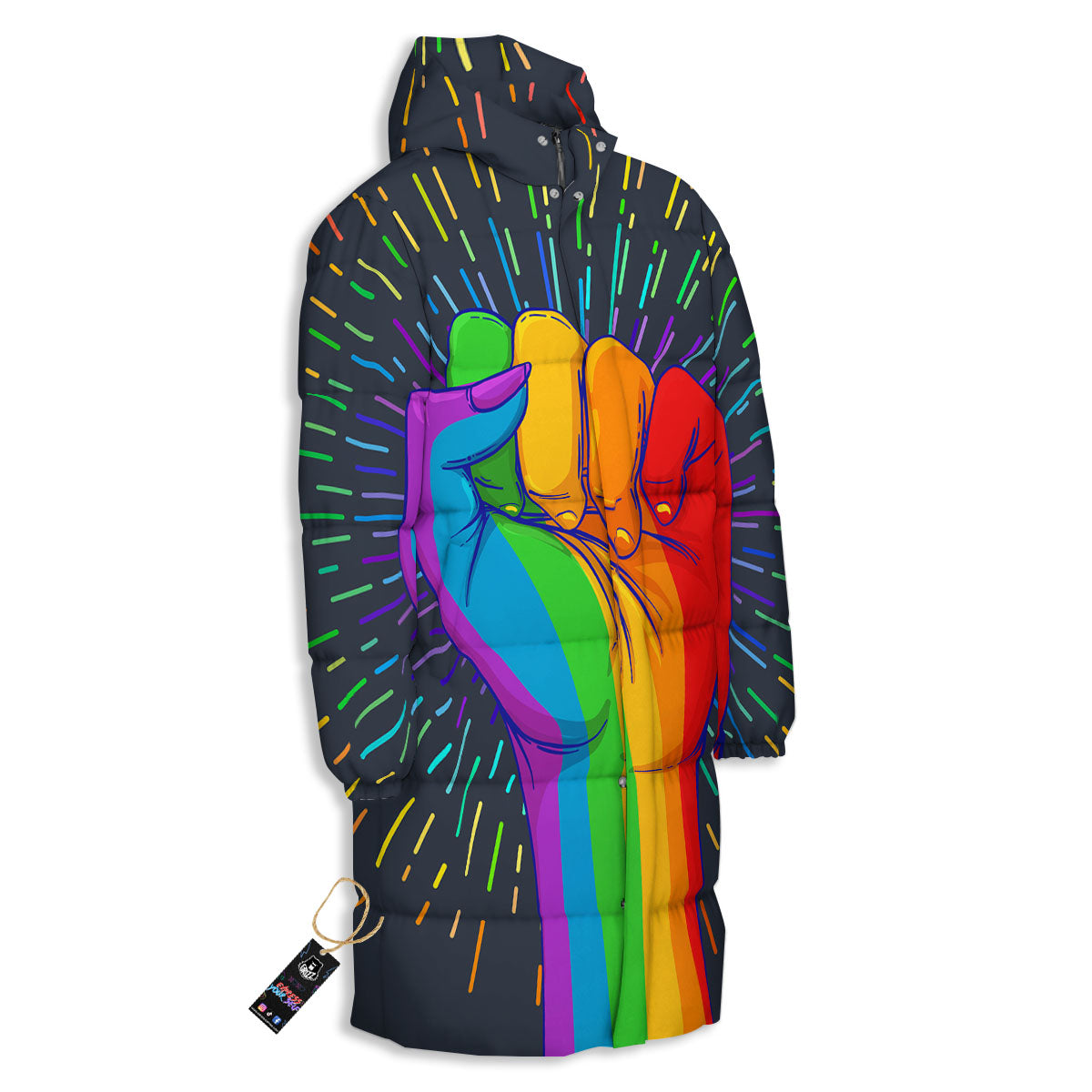 Rainbow Hand LGBT Pride Print Long Down Jacket-grizzshop