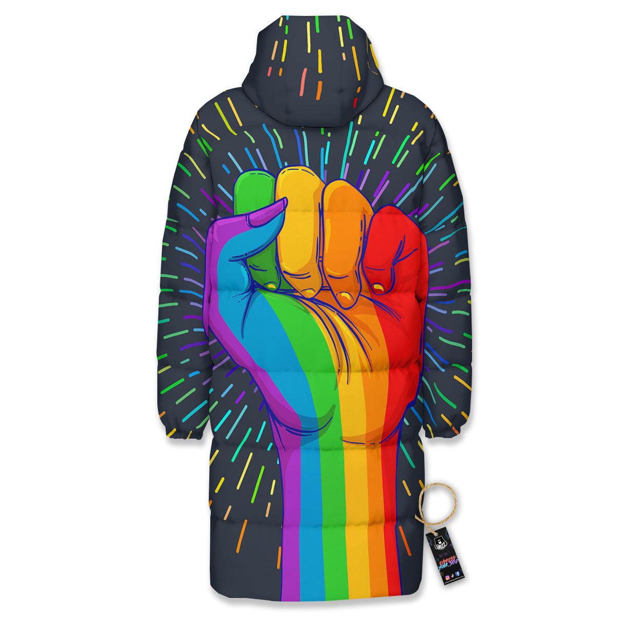 Rainbow Hand LGBT Pride Print Long Down Jacket-grizzshop