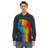 Rainbow Hand LGBT Pride Print Men's Dress Shirts-grizzshop