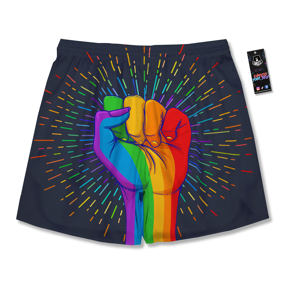 Rainbow Hand LGBT Pride Print Men's Running Shorts-grizzshop