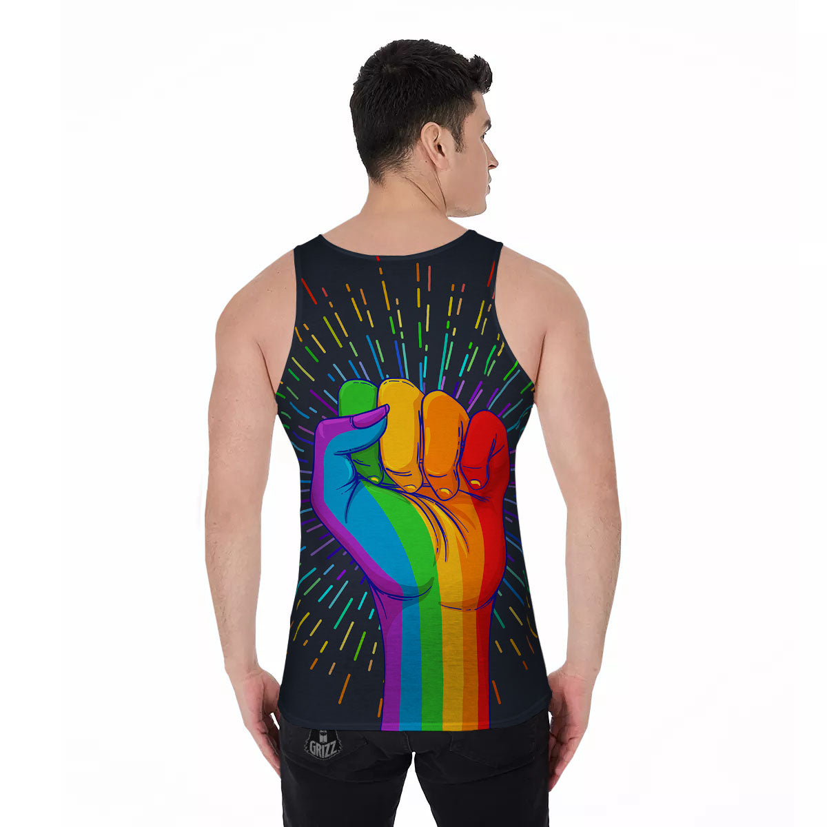 Rainbow Hand LGBT Pride Print Men's Tank Top-grizzshop