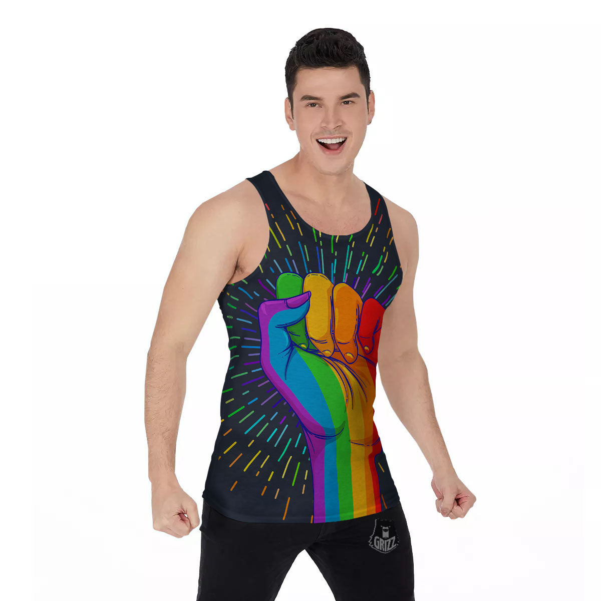 Rainbow Hand LGBT Pride Print Men's Tank Top-grizzshop