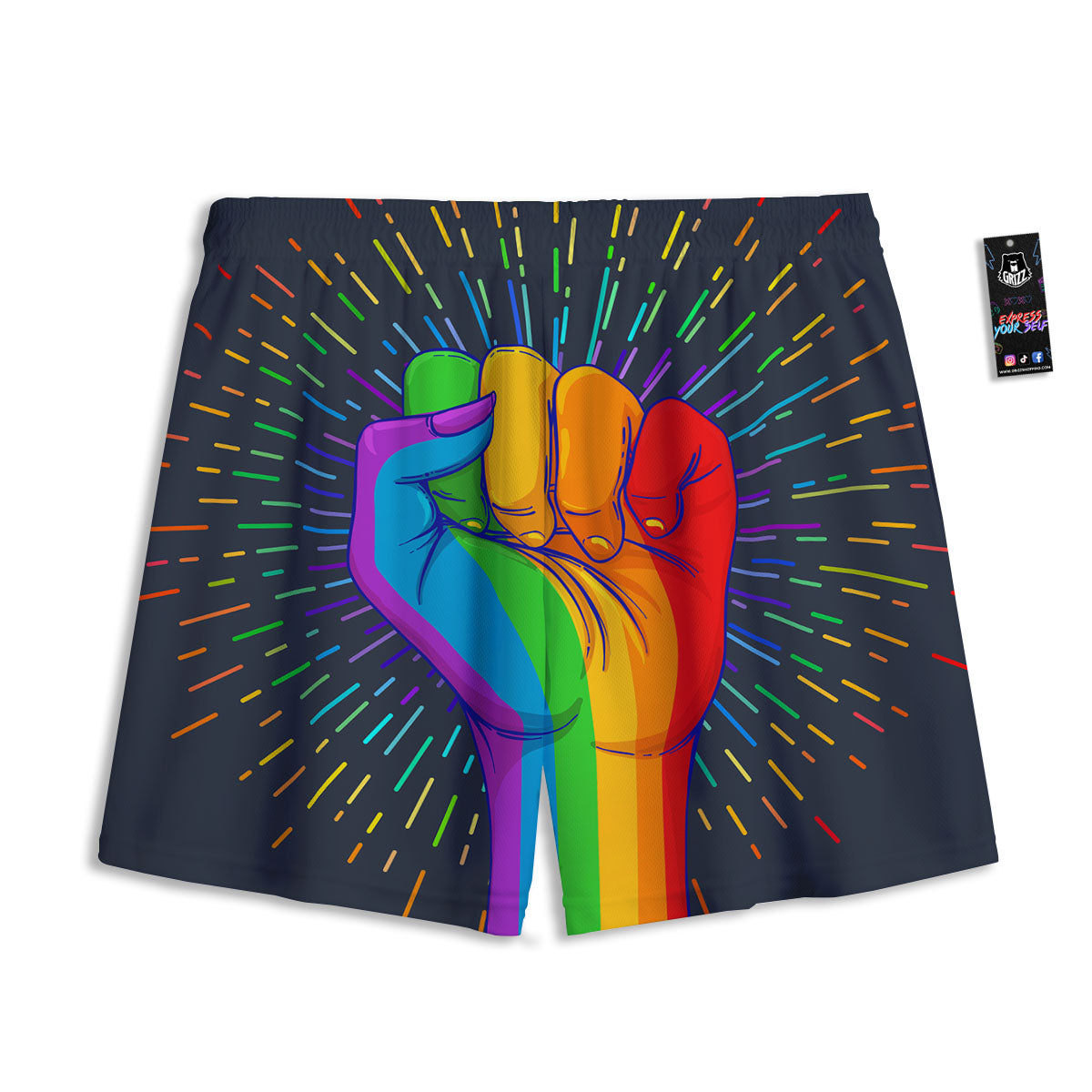 Rainbow Hand LGBT Pride Print Mesh Shorts