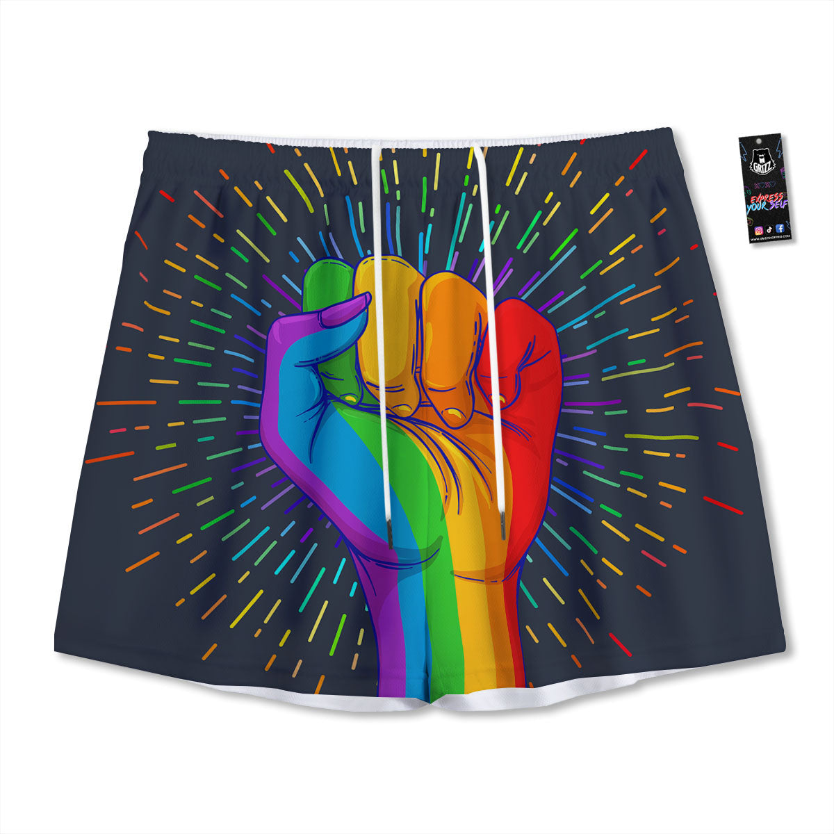 Rainbow Hand LGBT Pride Print Mesh Shorts