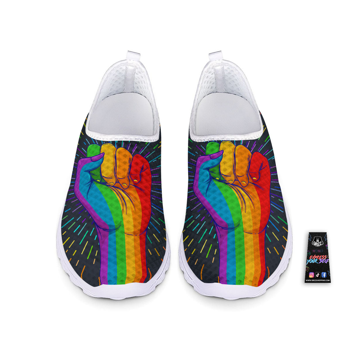 Rainbow Hand LGBT Pride Print Nurse Shoes-grizzshop