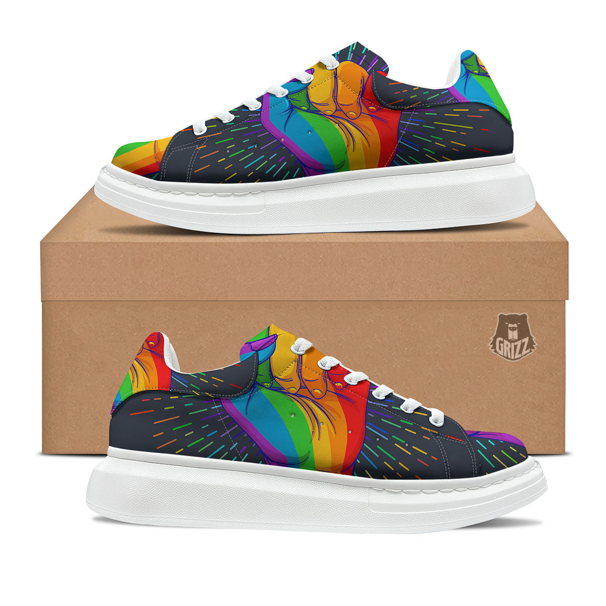 Rainbow Hand LGBT Pride Print Platform Shoes-grizzshop