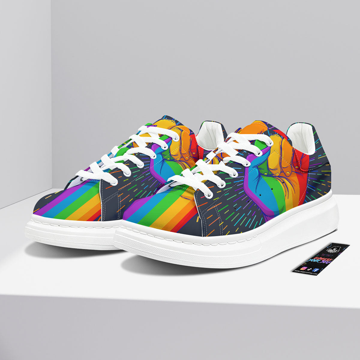 Rainbow Hand LGBT Pride Print Platform Shoes-grizzshop