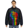 Rainbow Hand LGBT Pride Print Puffer Jacket-grizzshop