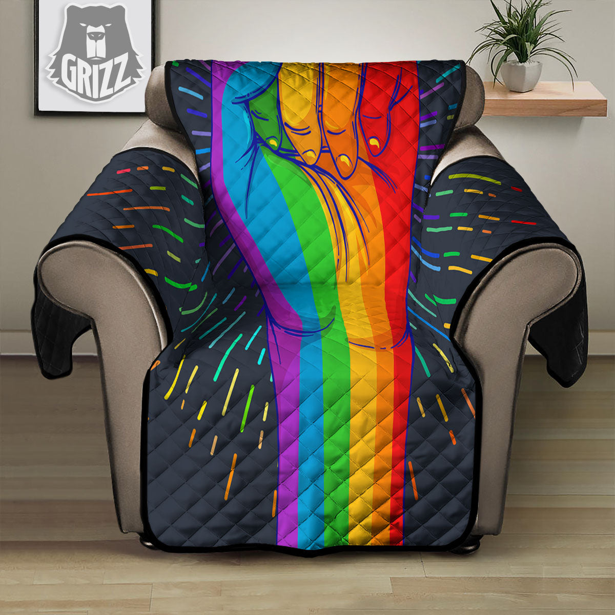 Rainbow Hand LGBT Pride Print Recliner Protector-grizzshop