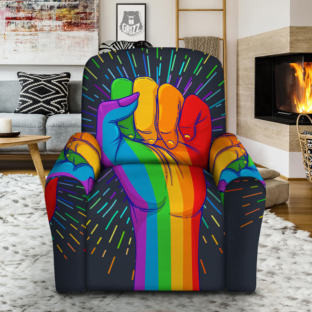 Rainbow Hand LGBT Pride Print Recliner Slipcover-grizzshop