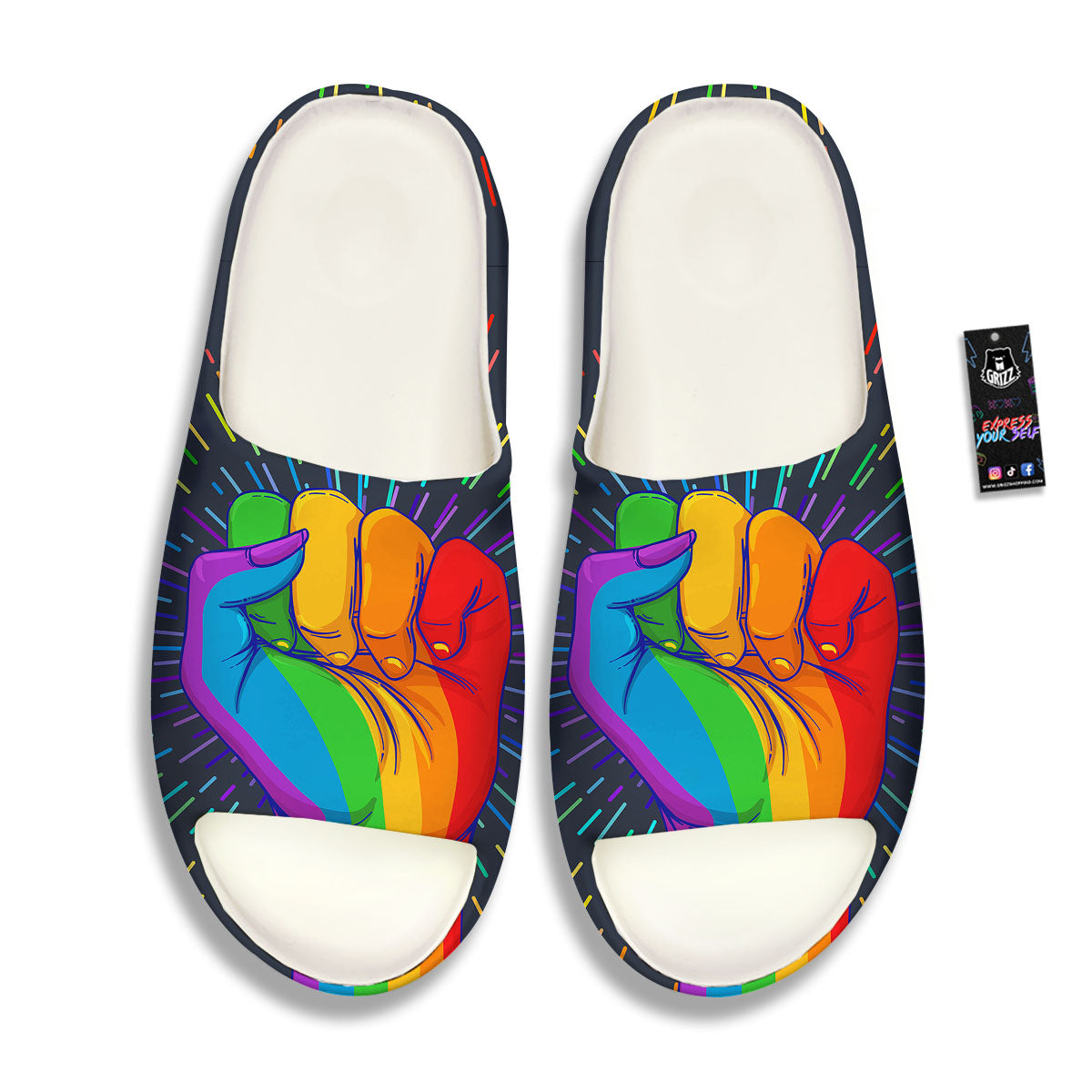 Rainbow Hand LGBT Pride Print Sandals-grizzshop