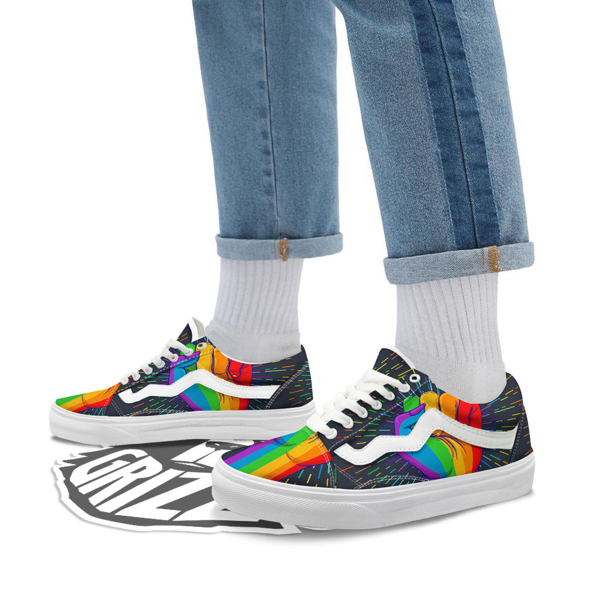 Rainbow Hand LGBT Pride Print Skate Shoes-grizzshop