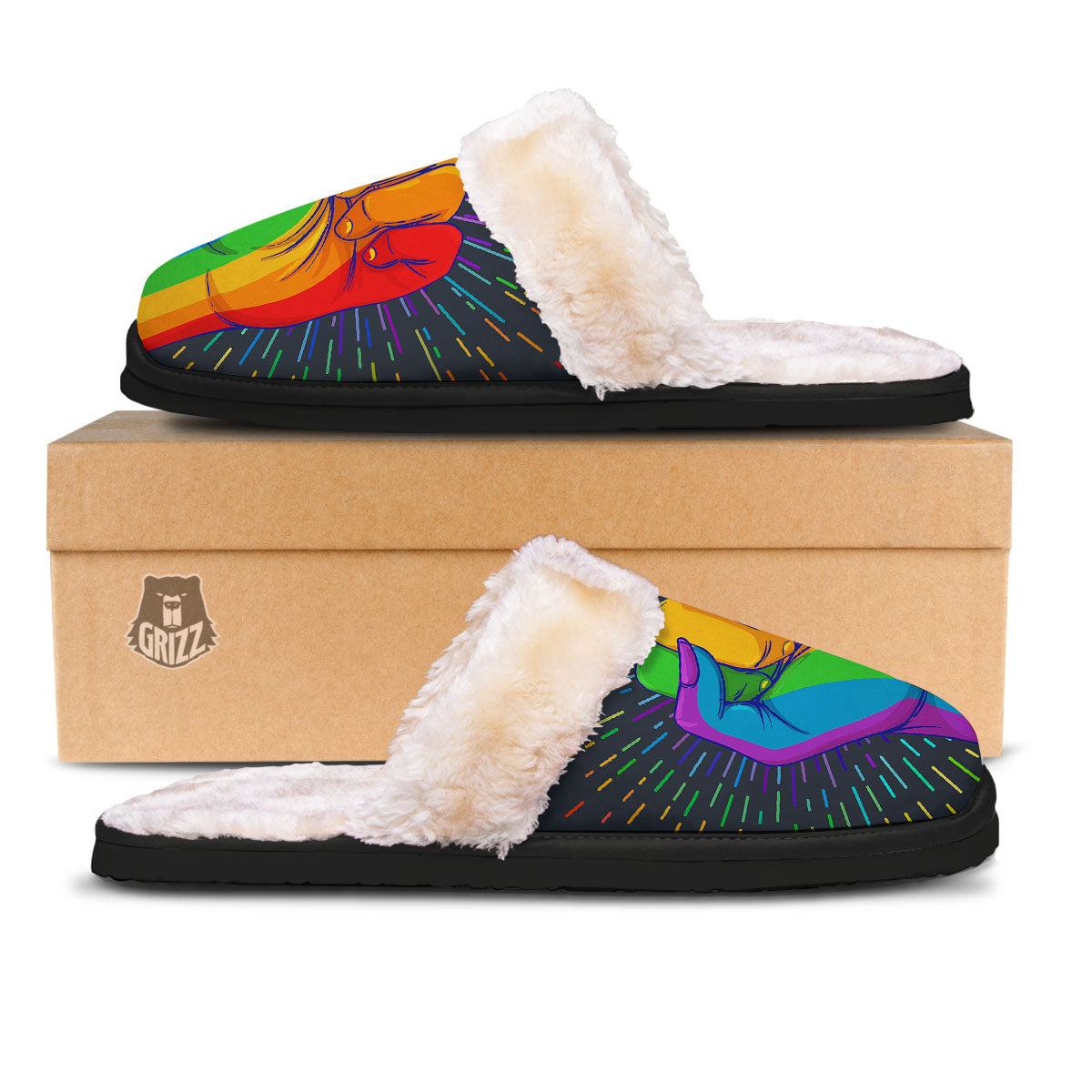 Rainbow Hand LGBT Pride Print Slippers-grizzshop