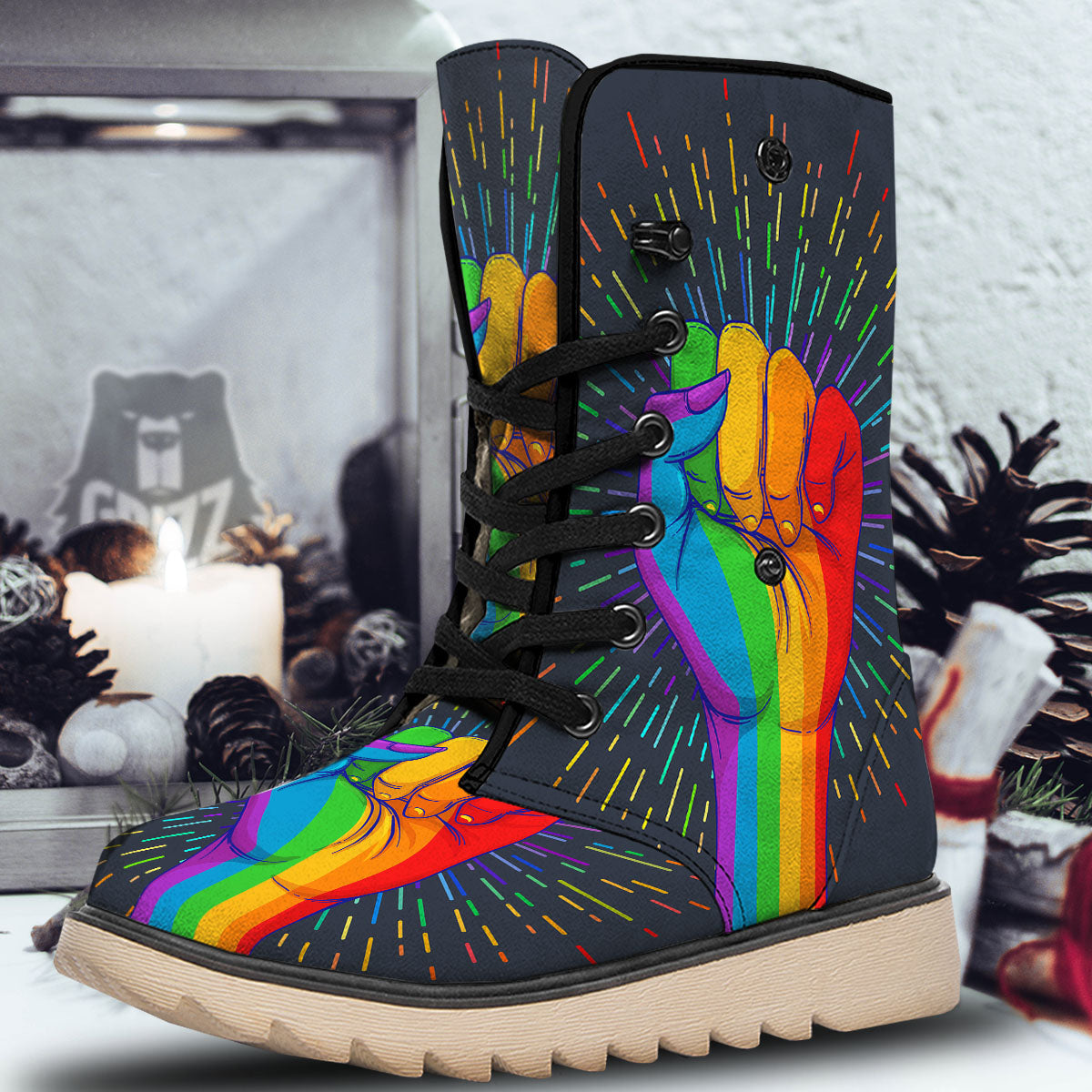 Rainbow Hand LGBT Pride Print Snow Boots-grizzshop