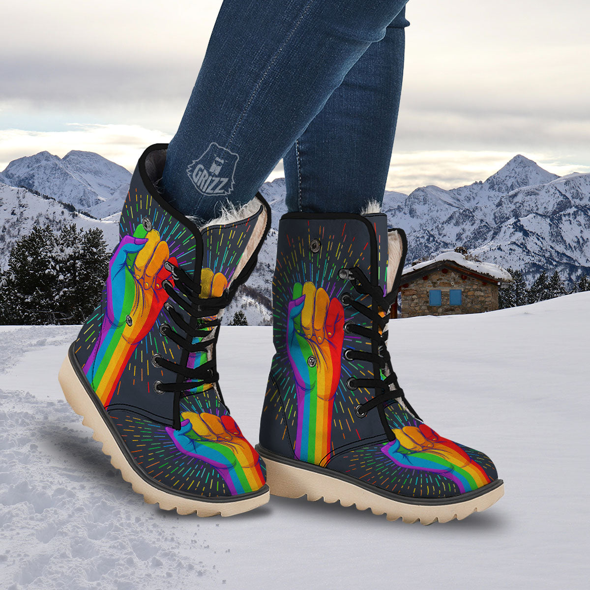 Rainbow Hand LGBT Pride Print Snow Boots-grizzshop