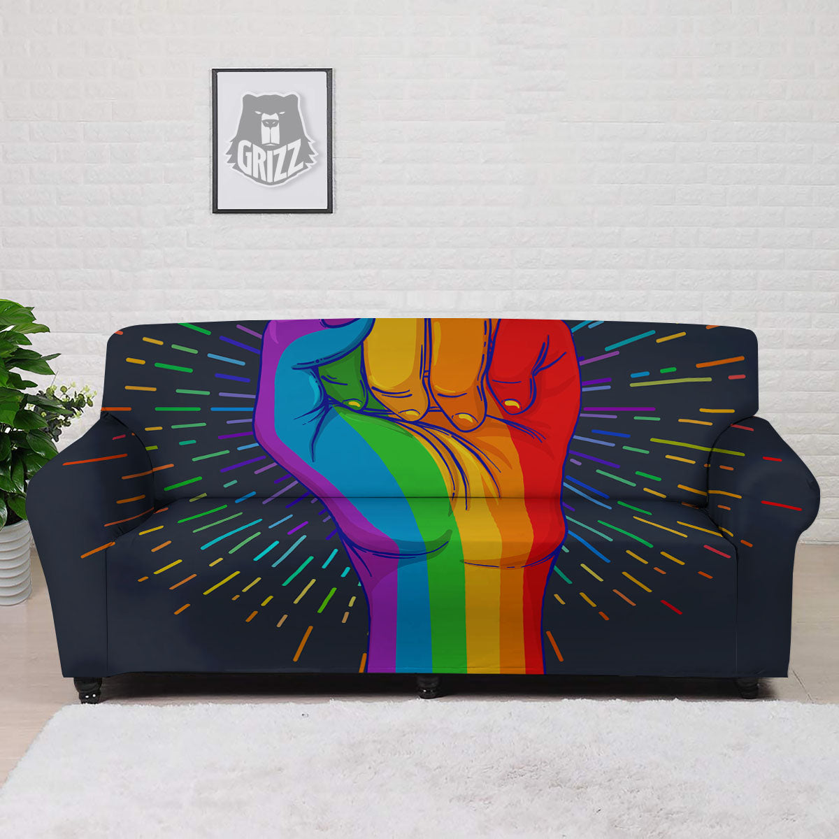 Rainbow Hand LGBT Pride Print Sofa Cover-grizzshop