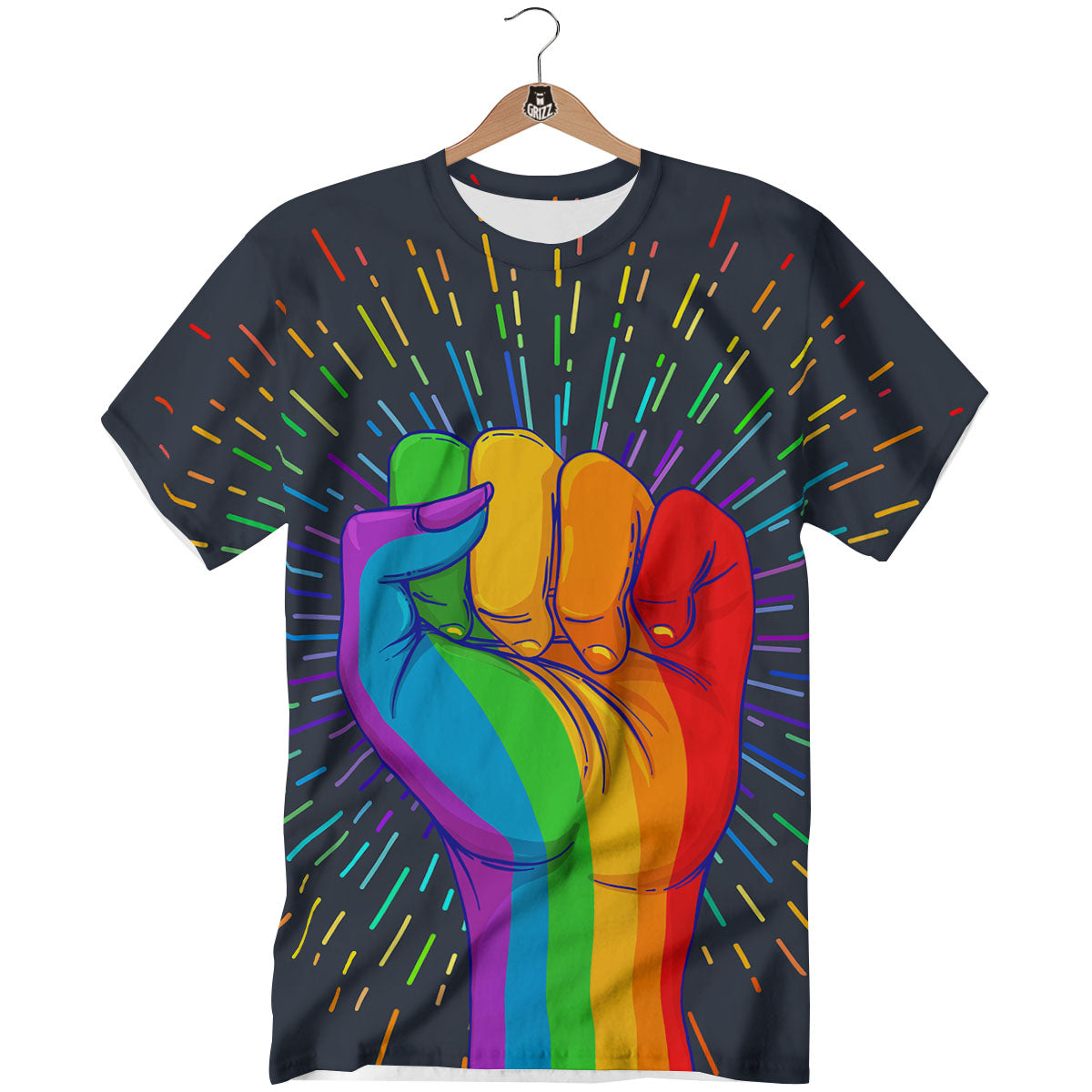 Rainbow Hand LGBT Pride Print T-Shirt-grizzshop