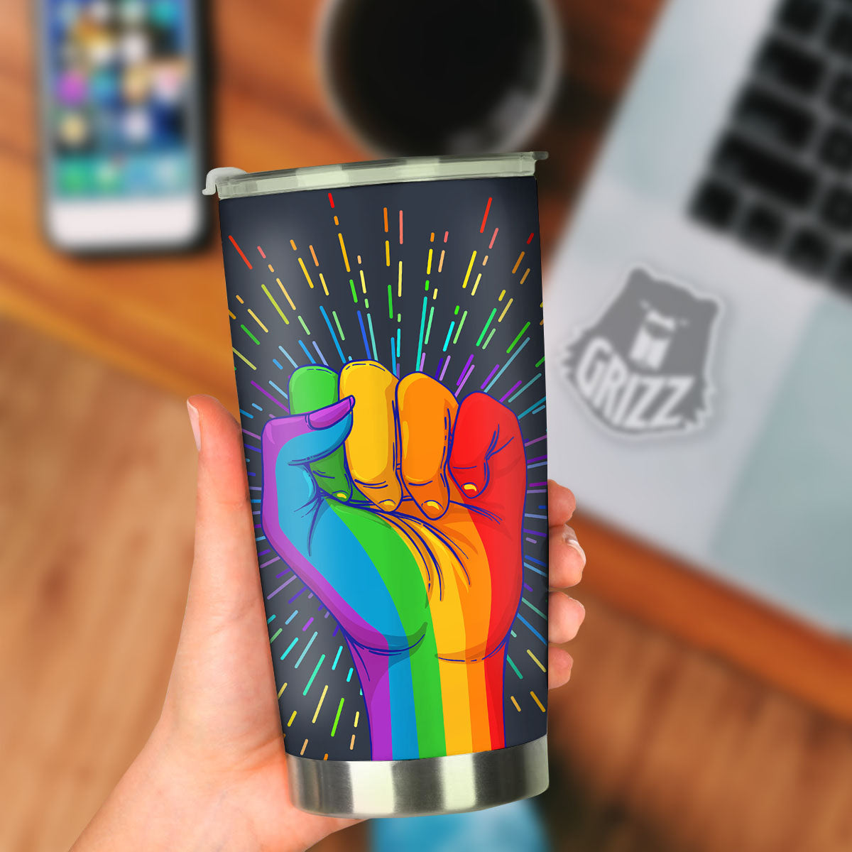Rainbow Hand LGBT Pride Print Tumbler-grizzshop