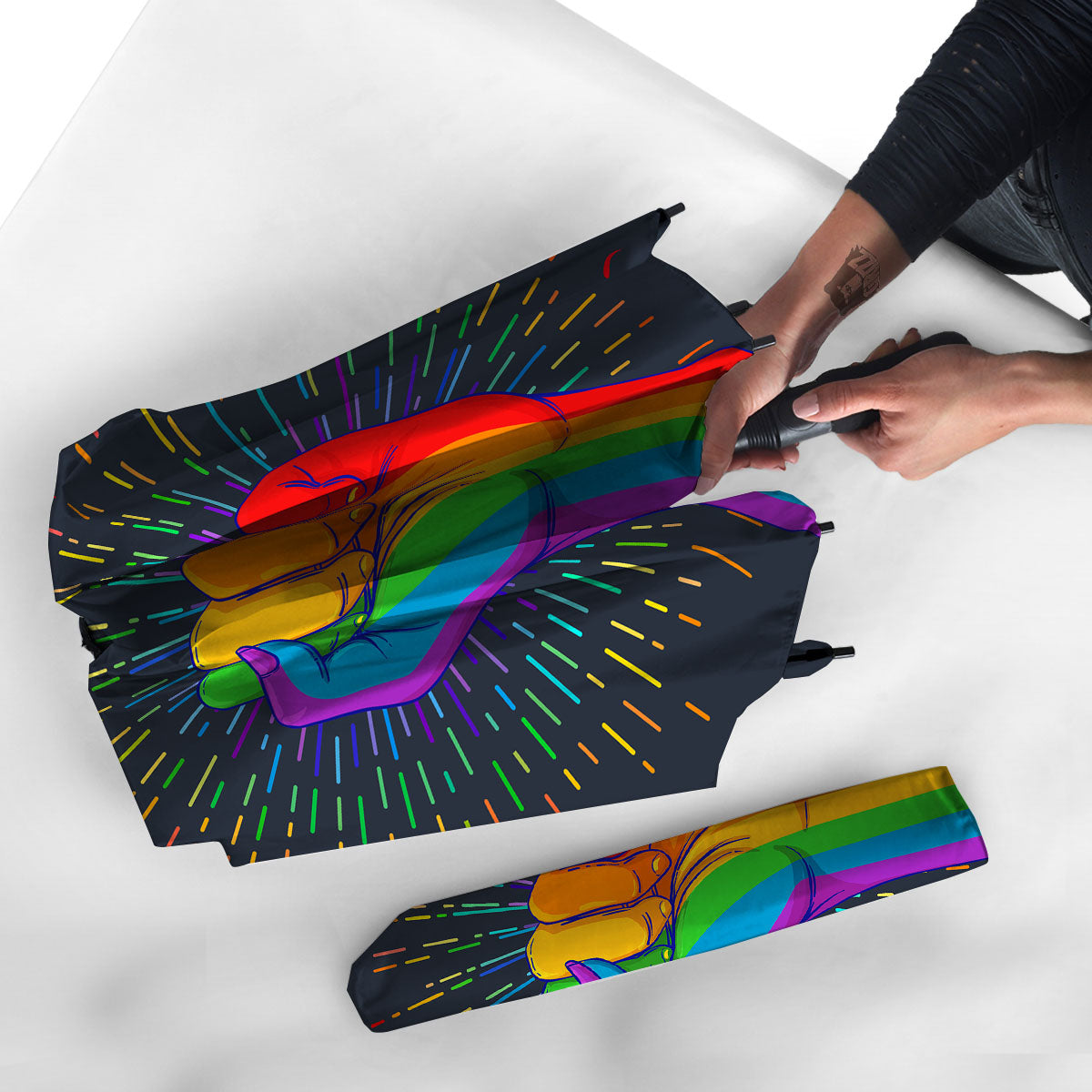 Rainbow Hand LGBT Pride Print Umbrella-grizzshop