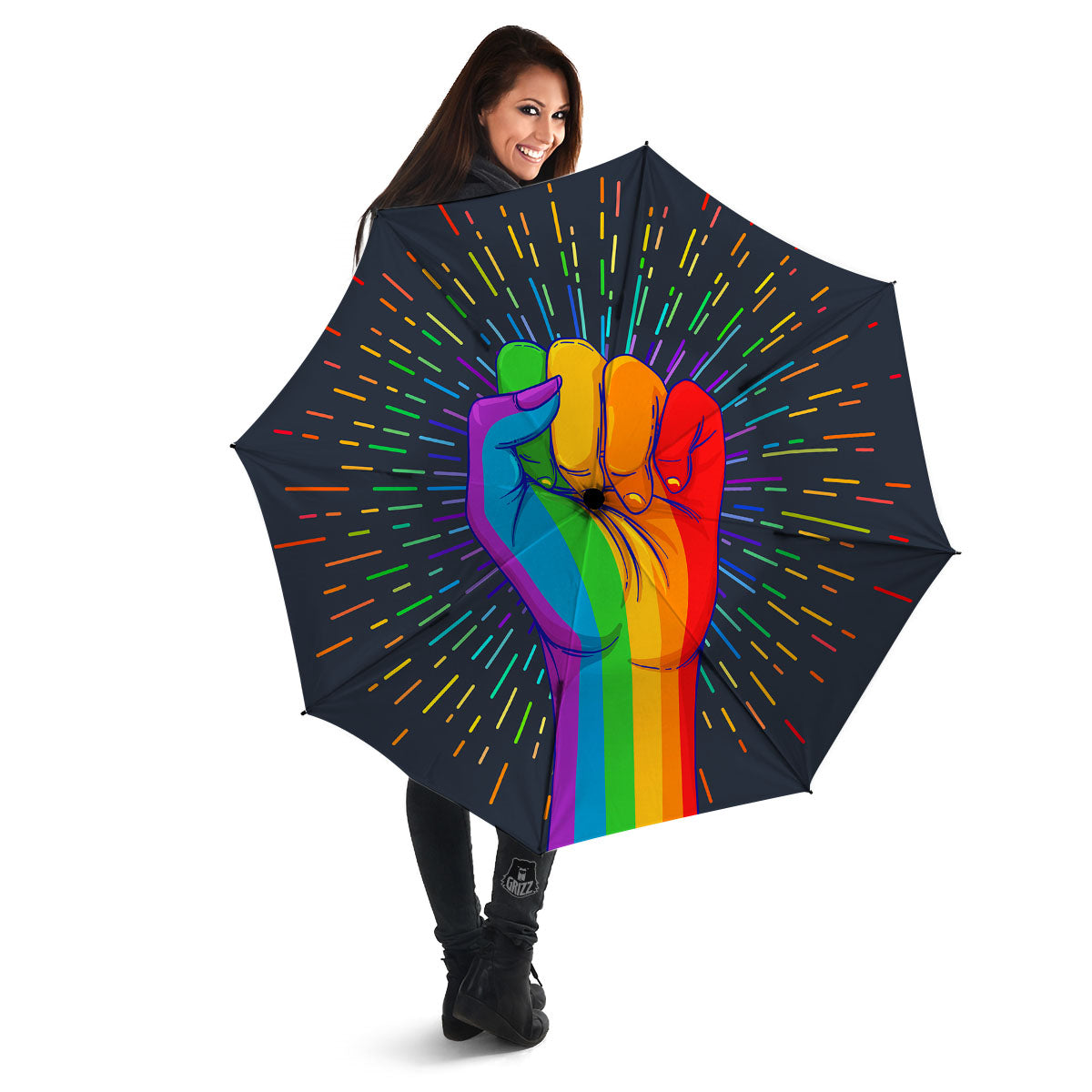 Rainbow Hand LGBT Pride Print Umbrella-grizzshop