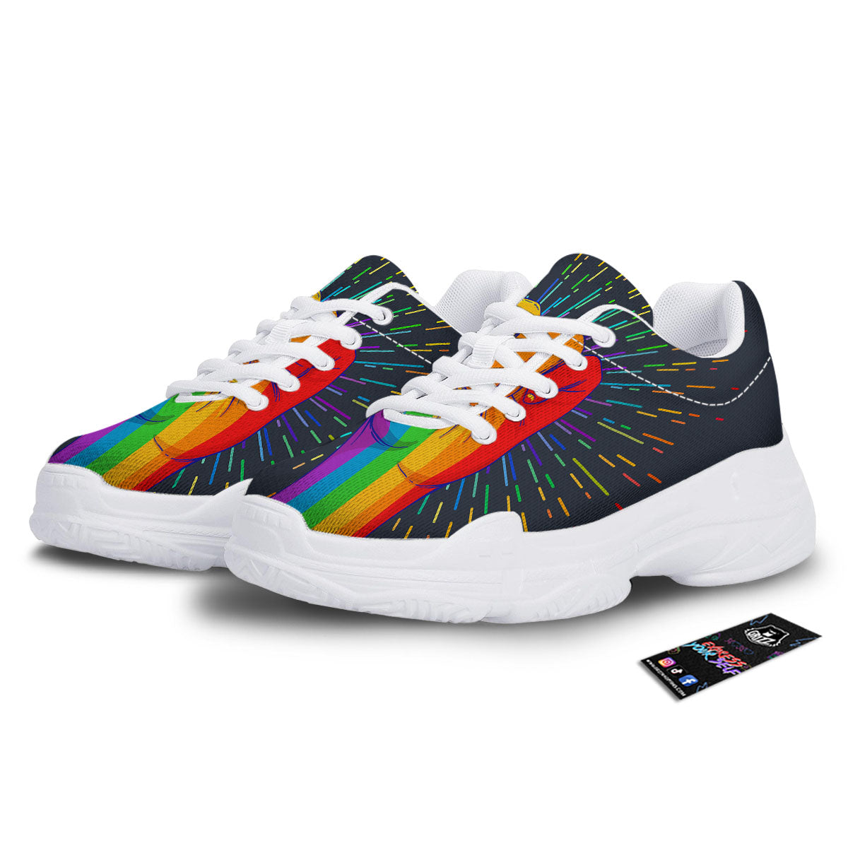 Rainbow Hand LGBT Pride Print White Chunky Shoes-grizzshop