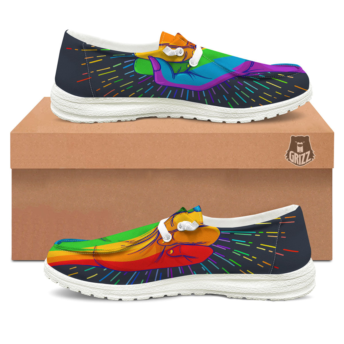 Rainbow Hand LGBT Pride Print White Loafers-grizzshop