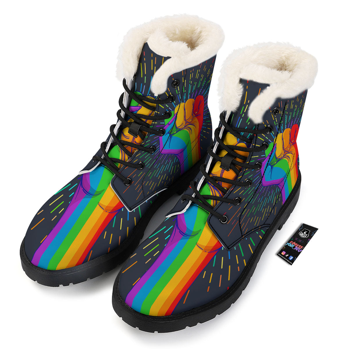 Rainbow Hand LGBT Pride Print Winter Boots-grizzshop