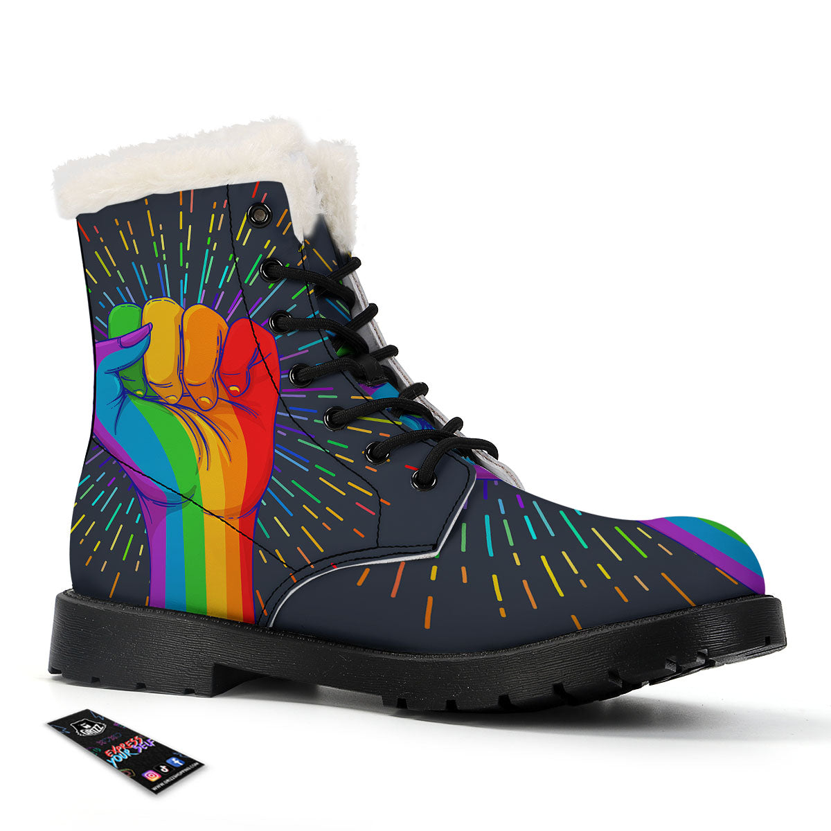 Rainbow Hand LGBT Pride Print Winter Boots-grizzshop