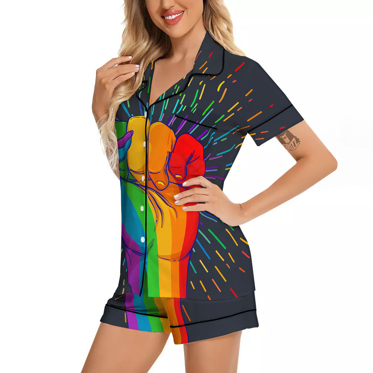 Rainbow Hand LGBT Pride Print Women Silk Pajamas-grizzshop