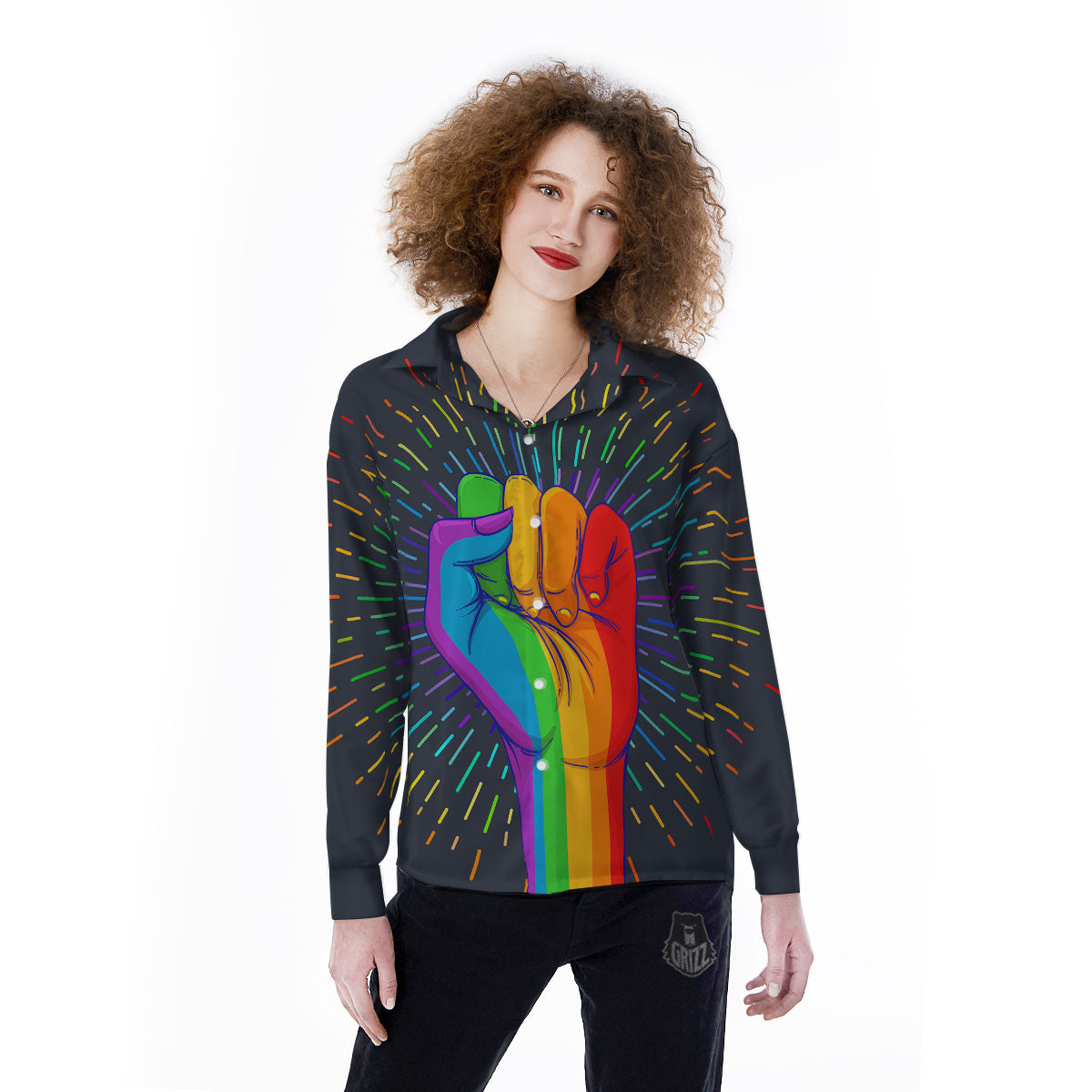 Rainbow Hand LGBT Pride Print Women's Long Sleeve Shirts-grizzshop